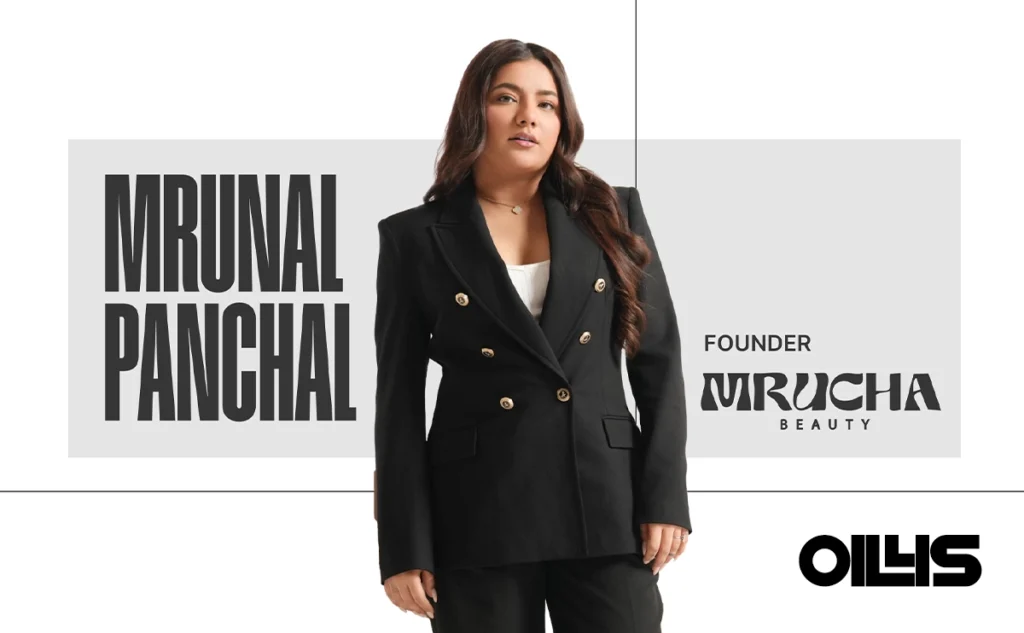 mrucha beauty a founder of this trend beauty brand standing and looking to camera