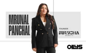 mrucha beauty a founder of this trend beauty brand standing and looking to camera