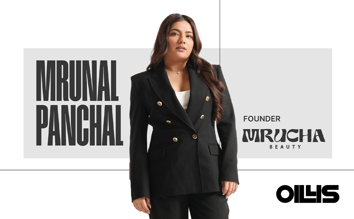 mrucha beauty a founder of this trend beauty brand standing and looking to camera