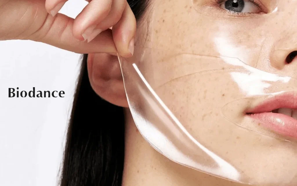 BIODANCE skincare review 
close up picture of a young asian girl who wear biodance face mask on her face to refresh her skin